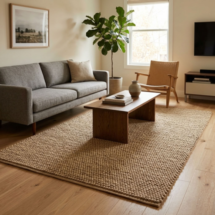 Tapis boule de laine 150 x 255cm Tissé main - Beige