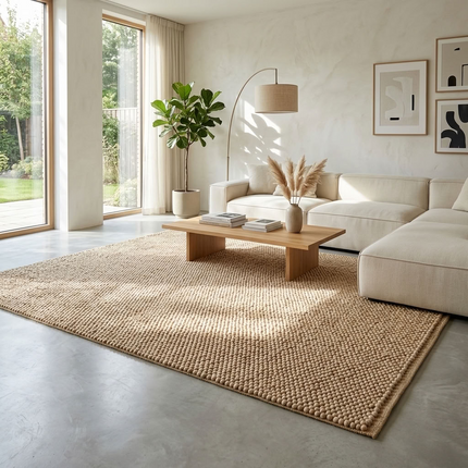 Tapis boule de laine 150 x 255cm Tissé main - Beige