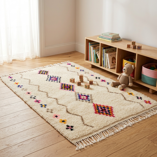 Tapis berbère Azilal 100 x 140cm - Dessins multicolores