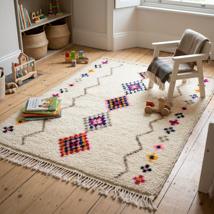 Tapis berbère Azilal 100 x 140cm - Dessins multicolores