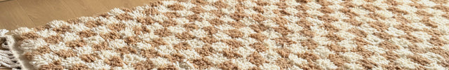 Tapis Berbère en laine Damier camel et blanc - 150 x 100cm