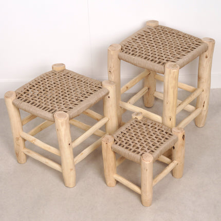 Tabouret marocain coloré en bois - Beige