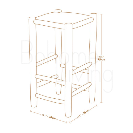 Tabouret de bar en bois et corde - 75cm