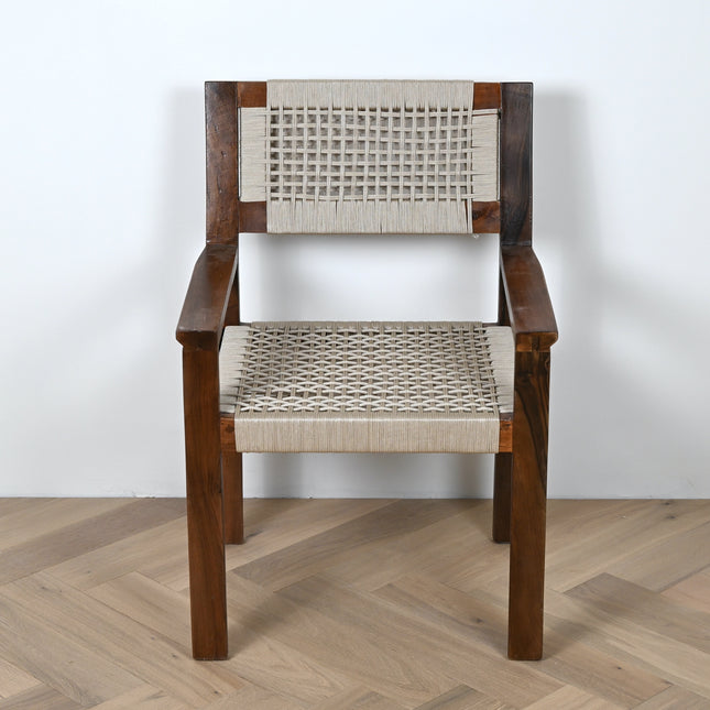 Chaise avec accoudoir en noyer - Assise en nylon beige