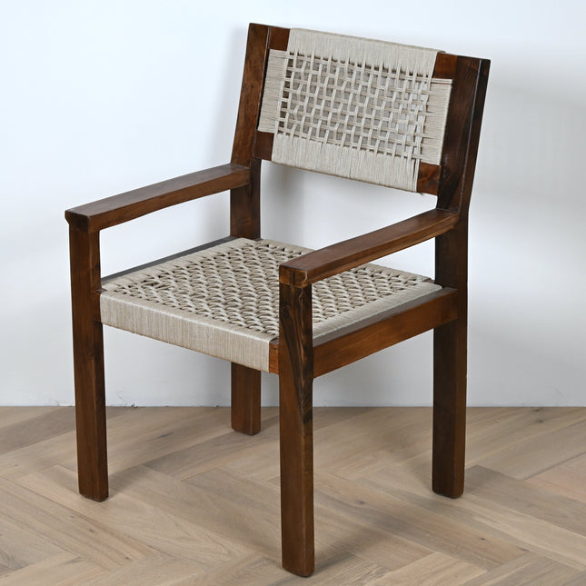 Chaise avec accoudoir en noyer - Assise en nylon beige