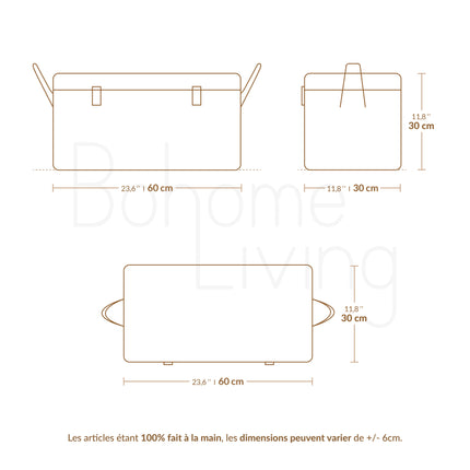 Malle de rangement en feuilles de palmier et cuir 60cm - Personnalisable