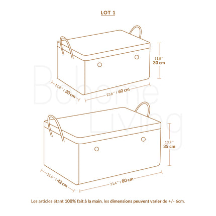 Lot de 2 malles de rangement en feuilles de palmier