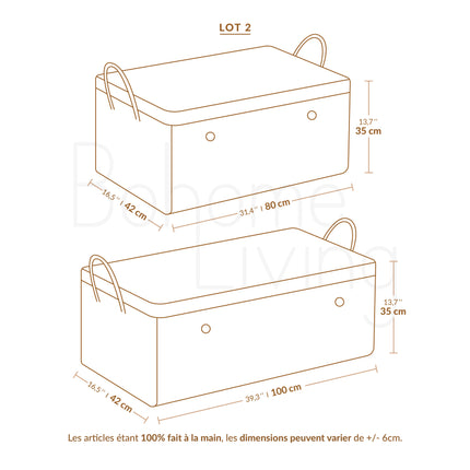 Lot de 2 malles de rangement en feuilles de palmier