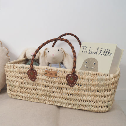 Panier rectangulaire en feuilles de palmier - Anses cuir