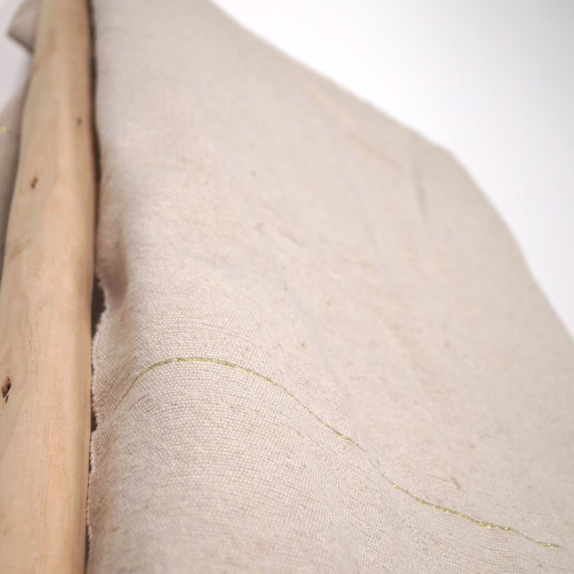 Plaid à pompons marocain beige clair rayures dorées