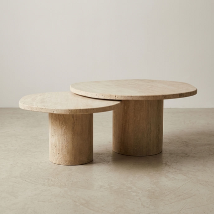 Tables basses gigognes en travertin - Forme galet
