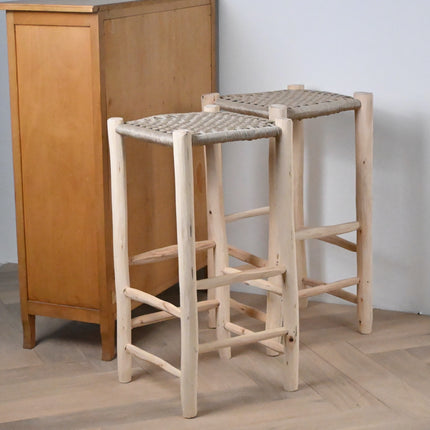 Tabouret de bar en bois et nylon beige - 70cm