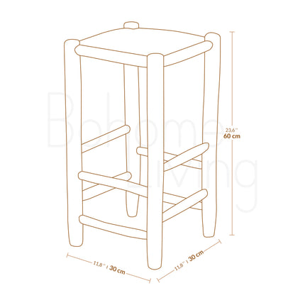 Tabouret de bar en bois et corde - 60cm