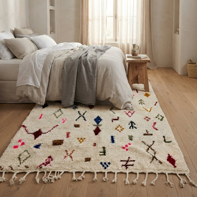 Tapis berbère Azilal Multi-symboles 240 × 158 cm - Dessins multicolores