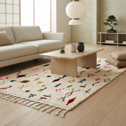 Tapis berbère Azilal Multi-symboles 240 × 158 cm - Dessins multicolores