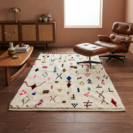 Tapis berbère Azilal Multi-symboles 240 × 158 cm - Dessins multicolores