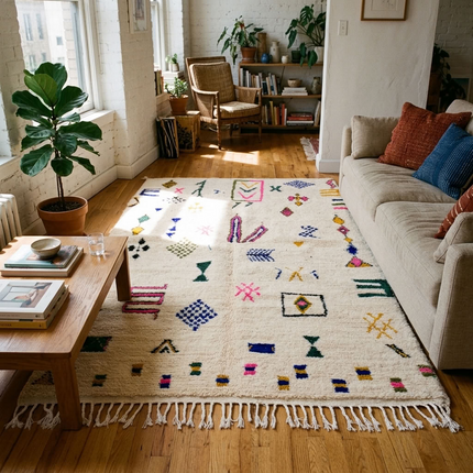 Tapis berbère Azilal Multi-symboles 272 × 144 cm - Dessins multicolores