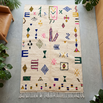 Tapis berbère Azilal Multi-symboles 272 × 144 cm - Dessins multicolores