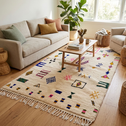 Tapis berbère Azilal Multi-symboles 272 × 144 cm - Dessins multicolores