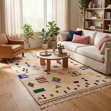 Tapis berbère Azilal Multi-symboles 272 × 144 cm - Dessins multicolores