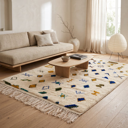 Tapis berbère Azilal Multi-symboles 240 × 174 cm - Dessins multicolores