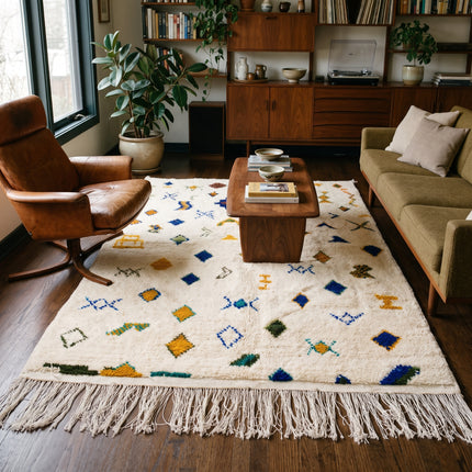 Tapis berbère Azilal Multi-symboles 240 × 174 cm - Dessins multicolores
