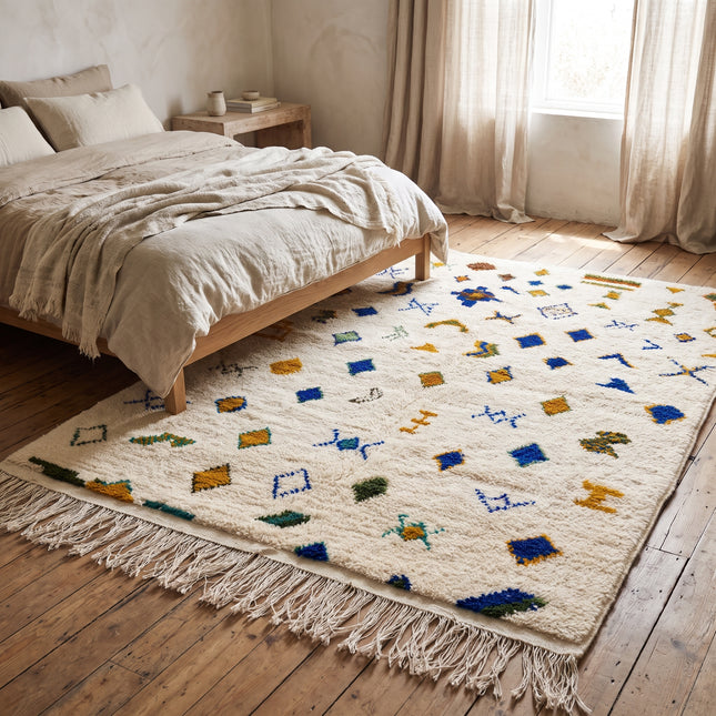 Tapis berbère Azilal Multi-symboles 240 × 174 cm - Dessins multicolores