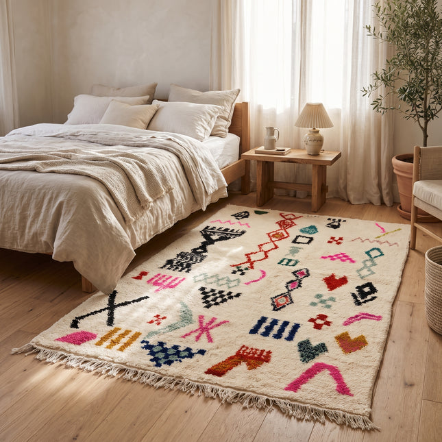 Tapis berbère Azilal Multi-symboles 264 × 153 cm - Dessins multicolores