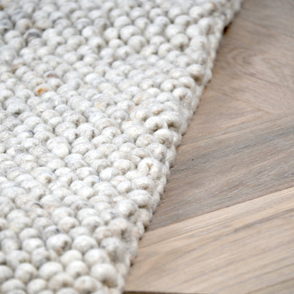 Tapis boule de laine 150 x 250cm Tissé main - Gris clair