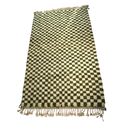 Tapis Berbère en laine Damier vert et blanc - 250 x 160cm