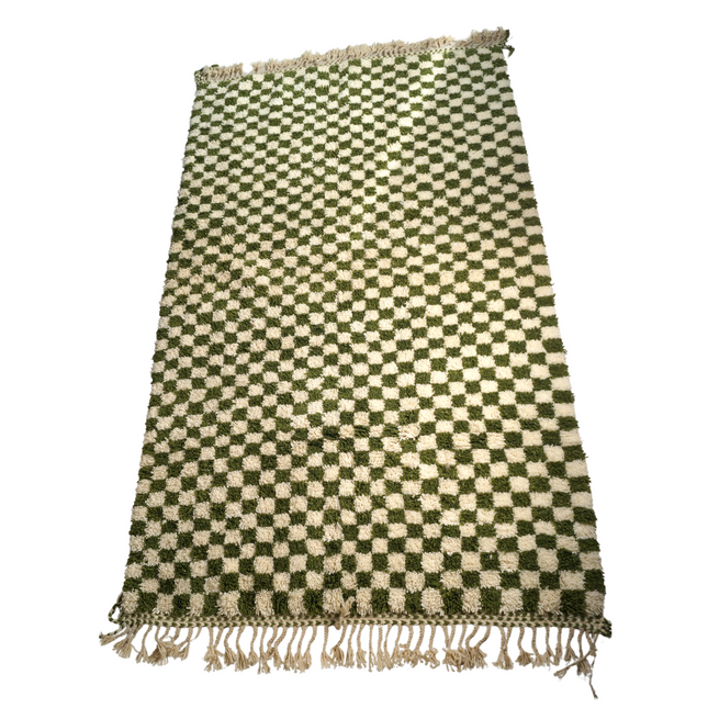 Tapis Berbère en laine Damier vert et blanc - 250 x 160cm