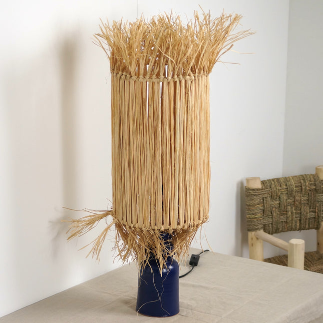 Abat jour en raphia à franges