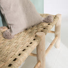 Banc marocain 6 pieds en bois et tressage naturel 120cm