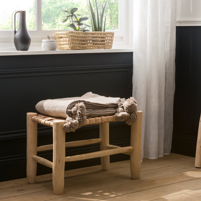 Banc marocain en bois et cuir 60cm