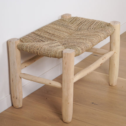 Banc marocain en bois et tressage naturel 60cm