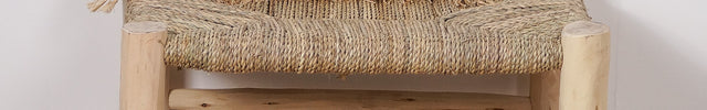 Banc marocain en bois et tressage naturel 60cm