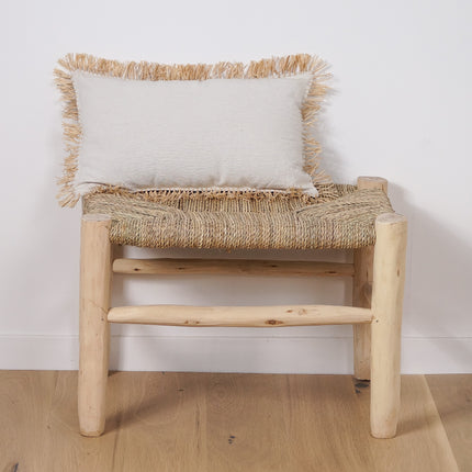 Banc marocain en bois et tressage naturel 60cm