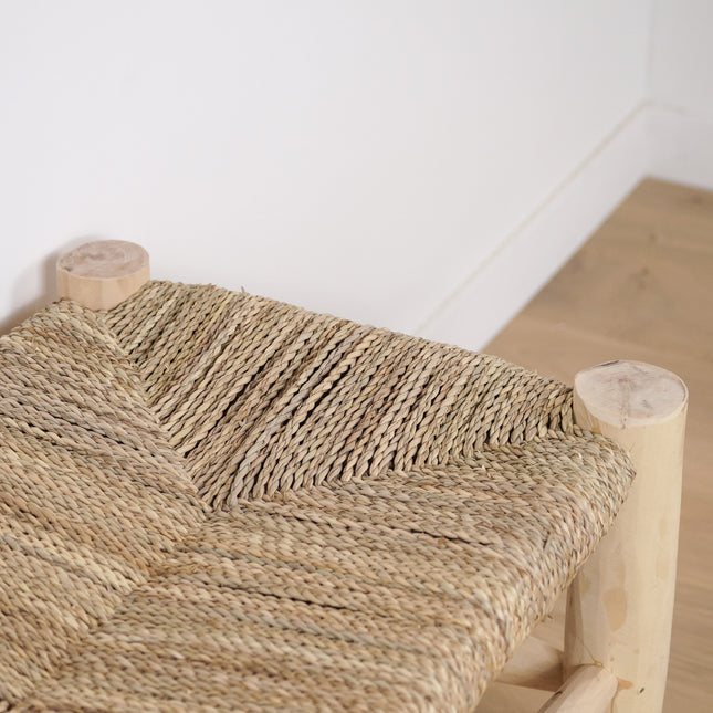 Banc marocain en bois et tressage naturel 60cm