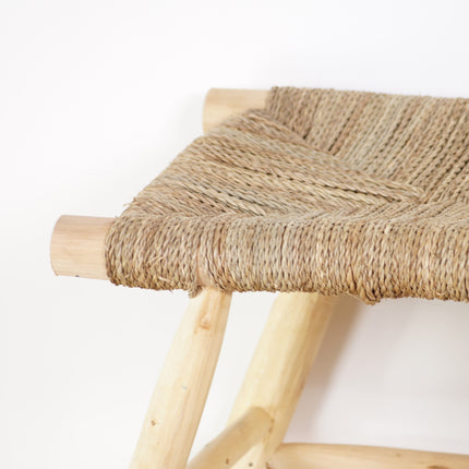 Banc ethnique en bois et tressage naturel 100cm
