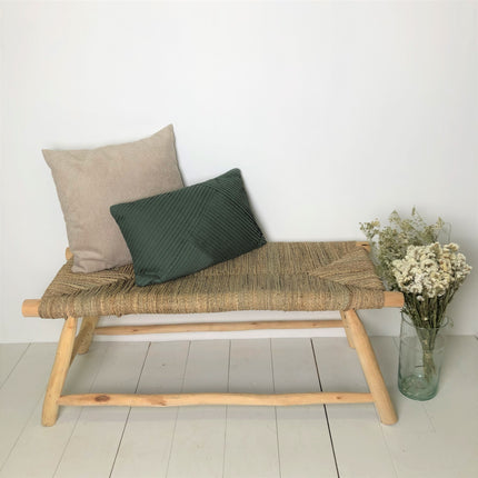 Banc ethnique en bois et tressage naturel 100cm