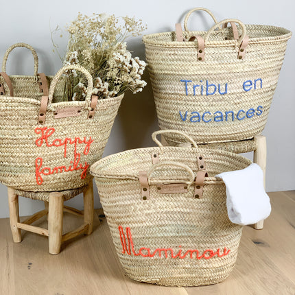 Panier cabas en paille et anses cuir - Personnalisable