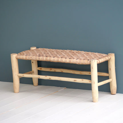 Banc marocain en bois et cuir 100cm