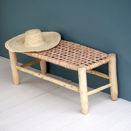 Banc marocain en bois et cuir 100cm