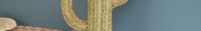 Cactus Doum en paille tressée sur pied 120cm