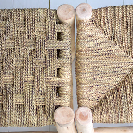 Banc marocain en bois et tressage naturel 100cm