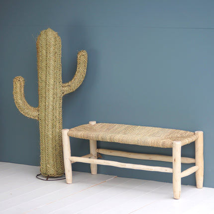 Banc marocain en bois et tressage naturel 100cm