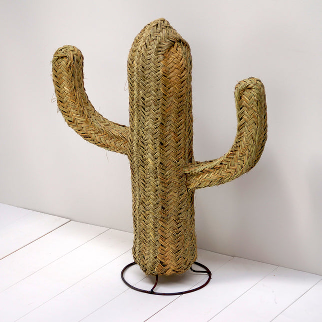 Cactus Doum en paille tressée sur pied 80cm