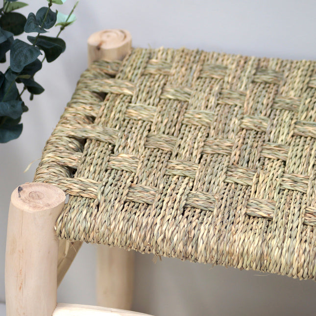 Banc marocain en bois et tressage naturel 60cm