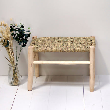 Banc marocain en bois et tressage naturel 60cm