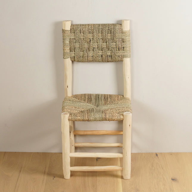 Chaise de table marocaine en bois - Dossier corde